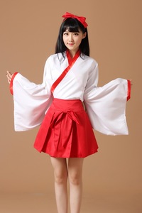 特价日本神庙女巫振袖和服万圣节cos服演出服舞蹈桔梗巫女动漫装