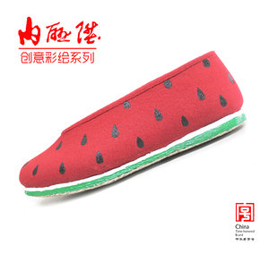 内联升西瓜妹妹定制女鞋红色彩绘老北京传统布鞋手工千层底情侣鞋