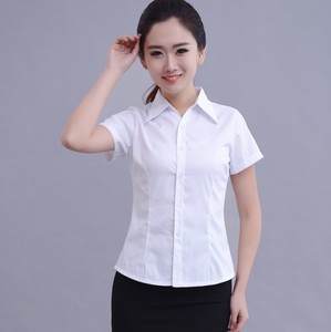 白衬衣女短袖春夏薄款正装衬衫长袖上班加大码工作服职业条纹V领