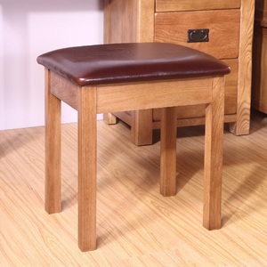 欧式橡木皮面凳现代简约实木换鞋凳卧室简易梳妆凳田园方形小凳子
