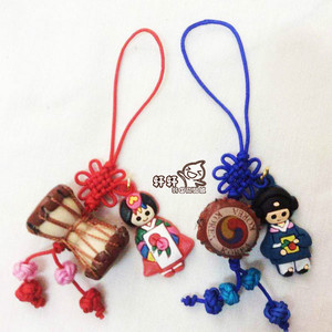 韩国民俗传统特色挂件 皮鼓人偶娃娃手机链韩式吊坠挂饰 一板十个