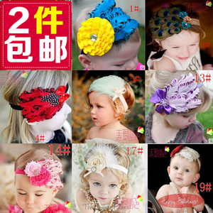 婴儿童羽毛发带韩国版宝宝发饰满月周岁拍照摄影公主孔雀头饰发夹