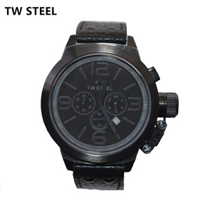 TW Steel大表盘皮带手表时尚休闲运动手表多功能黑色男表