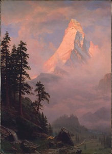 Albert Bierstadt艾伯特油画马特洪峰的日出客厅风景画竖幅世界名