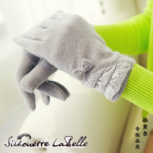 拉贝尔品牌专柜品质秋冬款女针织兔羊毛绒线手套 短 户外保暖包邮