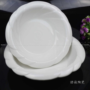 酒店日用纯白色盘子陶瓷餐饮餐具荧光骨瓷圣火大汤碗创意酸菜鱼碗