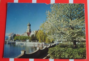 德国 空白 纸质 老明信片 博登湖畔瓦瑟堡 美景 顶上一处缺损