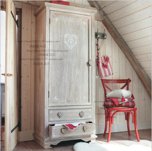 美式法式乡村实木家具橡木原木色儿童衣柜法式乡村储物柜