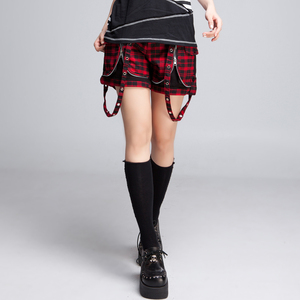 GLP PUNK 拉链 夏装新款女装显瘦 苏格兰风格红黑格子短裤 71292