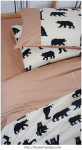 外贸原单韩国进口布纯棉家纺包邮被套床单床上用品四件套黑熊熊大