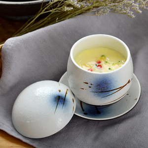 水墨日式陶瓷餐具蛋盅蓝彩钩藤蒸饭碗盖碗砂锅碗蒸蛋碗鸡蛋羹
