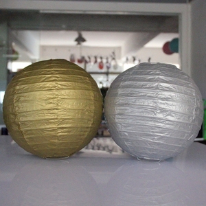 金银色纸灯笼圆形折叠手工艺品金属色纸灯罩婚庆布置舞台装饰道具