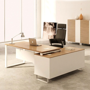 简约现代1.6老板桌钢木组合办公桌带储物副柜中班台经理桌主管桌