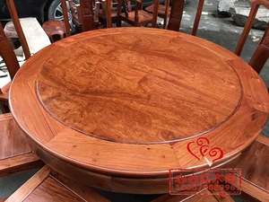 中式家具红木餐桌大果Y紫檀缅甸花梨木圆桌缅花圆形餐台餐桌椅组