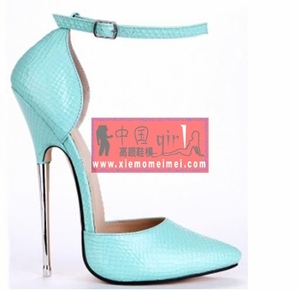 16厘米粉色蛇皮纹薄底超细金属性感高跟2023欧美出口16cm大码单鞋