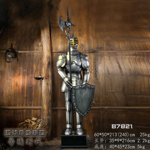 复古欧式酒吧摆设中世纪盔甲武士摆件铁艺铠甲模型古罗马雕像新品