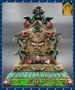 西藏尼泊尔工艺《纯银嘎乌盒掐丝镶嵌宝石嘎屋盒》精品佛龛