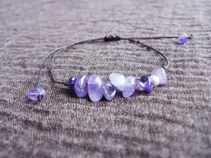 天然紫水晶白水晶星愿纯银珠手工编织纤细手链