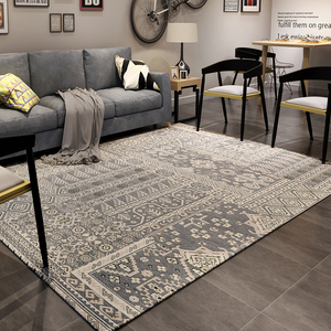 欧美地毯客厅茶几毯长方形家用编织灰色简约沙发欧式卧室地垫侘寂