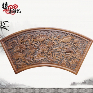 中式东阳木雕挂件大扇形 香樟木雕刻壁挂镂空透雕金鱼福160*80cm