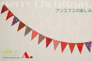 日系ZAKKA 圣诞节装饰拉旗 布艺三角旗子 节日派对装扮彩旗 挂饰