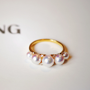 『薇家』花冠。日本高品质Akoya天然海水珍珠渐变18K金钻石戒指