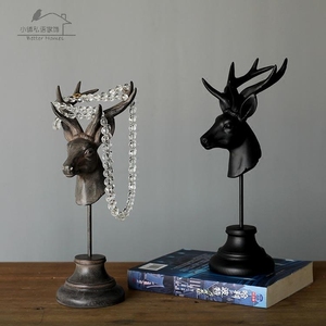 北欧家居饰品客厅桌面树脂摆件软装饰美式欧式复古创意鹿头首饰架