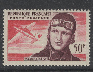 飞机-女飞行员巴蒂斯埃 法国1955年邮票1全 轻贴 B8705