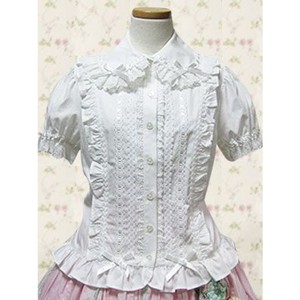 Lolita洛丽塔学院风公主维多利亚哥特式白色蝴蝶结蕾丝木耳边衬衫