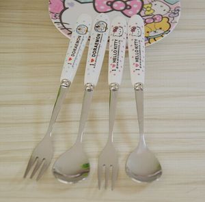 陶瓷不锈钢水果叉可爱卡通咖啡厅勺叮当猫韩式小叉子