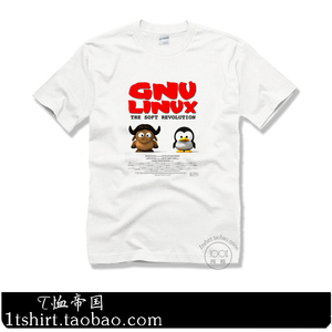 夏季男短袖纯棉圆领T恤GNU LINUX系统程序员软件青年短袖t恤汗衫
