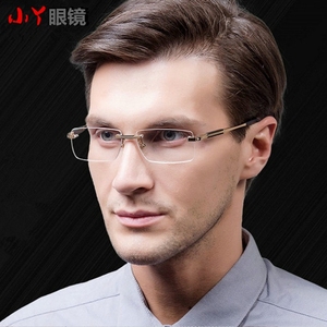 高端商务无框眼镜架男金色近视眼镜框弹簧镜腿舒适显瘦银色合金框
