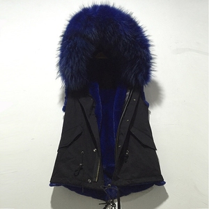 冬季新款皮草马甲黑色短外套环保毛内蓝色超大貉子毛领个性保暖女