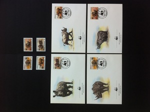 中非共和国(WWF)邮票、首日封 1983年 黑犀牛 4全（全新）