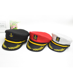 表演海军帽 全棉时尚军帽 红黑白色经典船长帽男女儿童水手帽子