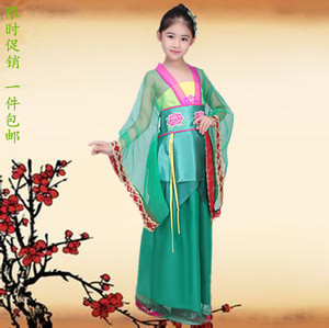 儿童古典舞蹈渔舟唱晚古筝服女童古装仙女服中国风演出服汉服弹奏
