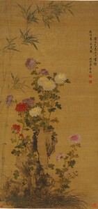 高清复制名家字画  清 李鱓-石畔秋英图轴56x118