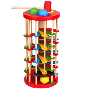 儿童观察落体科学启蒙木制彩色敲球落梯玩具宝宝颜色认知落球游戏