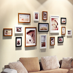 实木照片墙相框墙15框客厅相片挂墙大墙面欧式创意组合相片墙画芯