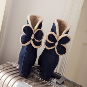 秋冬季新款韩版短靴女坡跟高跟鞋加绒加厚雪地靴冬鞋女靴子