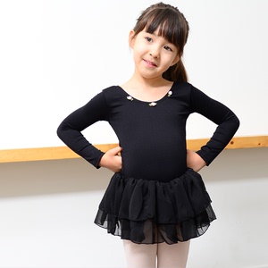 韩国进口儿童舞蹈裙子 少儿中大跳舞练功服 幼儿春秋黑色长袖纱裙