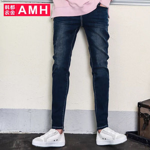 AMH韩版男装2018秋季修身牛仔裤时尚潮潮流青…