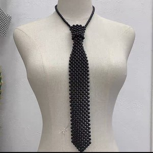 领带女款珍珠领带重工串珠围巾围脖装饰领复古搭配衬衫镂空假领子