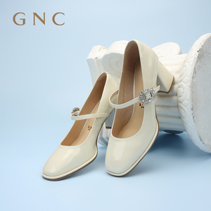 gnc法式复古玛丽珍女鞋新款春秋商场同款粗跟水钻一字带单鞋