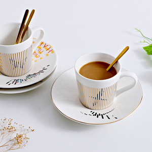 美式咖啡杯碟家用创意倒影图案下午茶G具套装精致小资花茶杯陶瓷