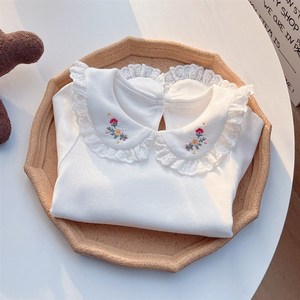 洋气童装女童白色打底衫春季纯棉公主衬衫婴儿衣服女宝娃娃领上衣