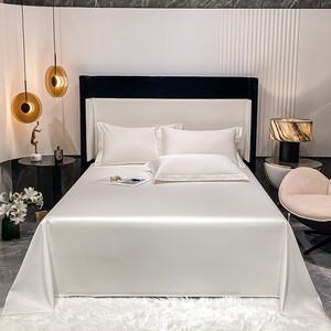 高级感纯棉床单单件100全棉简约酒店白色双人床被单枕套三件套1.5