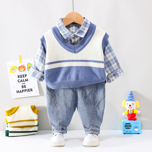 童装男童秋装套装1-5岁3帅宝宝洋气毛衣马甲婴幼儿韩版休闲三件套