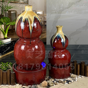 创意葫芦造型涌水缸流水生财摆件水琴加湿器土陶罐景观喷泉大花瓶