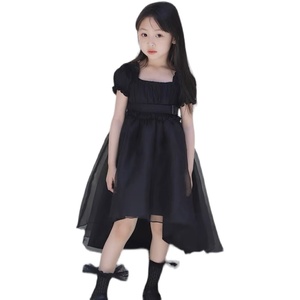 女童公主长裙2021夏季新款儿童黑色复古气质燕尾礼服裙仙女连衣裙